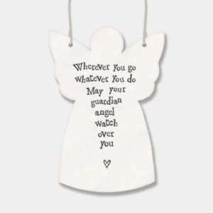 East of India White Porcelain Hanging Guardian Angel Watch Over You Plaque Gift - Picture 1 of 2