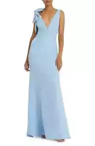 Mac Duggal Powder Blue Bow Shoulder V-Neck Gown Size 16 $298 - Picture 1 of 3