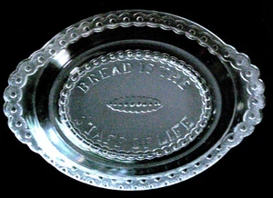 EAPG antique STAFF OF LIFE glass BREAD PLATTER oval SCALLOPED TAPE 1880s - Picture 1 of 6