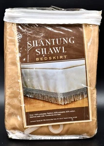 Shantung Shawl Twin Bedskirt,Gold,14"drop,Poly/Cotton,Fringe Trim,39"x75" - Picture 1 of 4