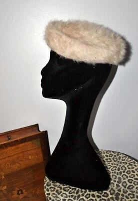 Chapeau calot en feutre flamand angora beige - Bibi vintage Pin'up 1960 T48 - Photo 1/4