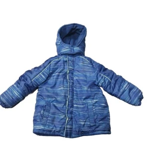 “Xtreme” ~ Blue White Hooded Puffy Jacket ~ Boys Size 4T 2 Small Stains Pix 2 &3 - Picture 1 of 12