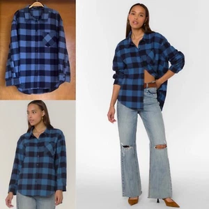 Oversized Flannel Boyfriend Shirt XL Blue Plaid Check 100% Cotton VELVET HEART - Picture 1 of 8