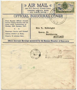 NEW ZEALAND INTERNAL INAUGURAL AIRMAIL 20 JAN 1947 FLIGHT COVER KAITAIA - Picture 1 of 1
