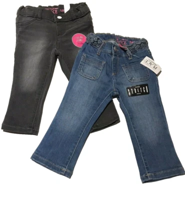 Pantalones de mezclilla ajustados para niñas Place x 2 azules y negros 12-18 m NUEVO Foto 1 de 4