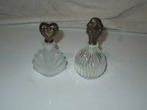 Clear & Frosted Art Deco Art Nouveau Glass Perfume Bottle & Stopper Lot of Two - Picture 1 of 9