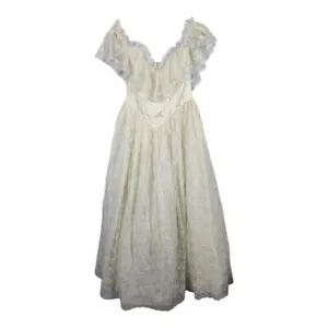 80s 90s Jessica McClintock White Lace Prairie Cottage Wedding Dress Victorian - Picture 1 of 9