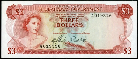 Bahamas Paper Money 1965 Three Dollar Note Cover
