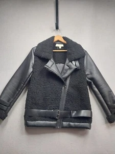 Moon River Black Vegan Leather Faux Fur Motorcycle Jacket Womens Size Small - Picture 1 of 7