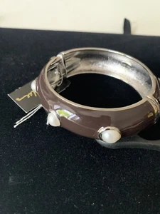 Vintage Stamped Cuff Bangle Bracelet Tortoise brown Clamper Style Hinged faux - Picture 1 of 3