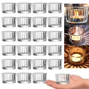 Round Tealight Candle Holdersset Of 24 Clear Thick Glass Tea Light Candle Holder - Picture 1 of 7