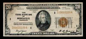 $20 1929 United States Note Minneapolis Brown Seal Free Shipping (B132) - Picture 1 of 2