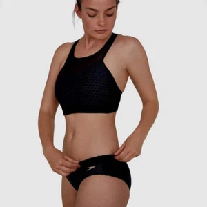 Speedo Hexagonal Mesh Panel Bikini Black - Picture 1 of 6