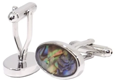 Abalone Pāua Pearl Shell Oval Mens Wedding Gift Cuff links by CUFFLINKS DIRECT - Image 1 of 4
