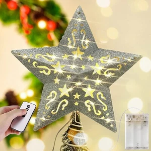 Christmas Star Tree Topper Lighted 8” Hollowed 3D Pentagram Built-in 10 Bulbs - Picture 1 of 5
