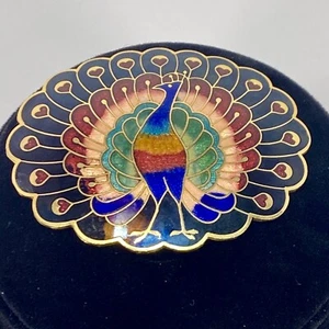 Vintage Cloisonne Pfauenschnalle, goldfarbenes Metall - Bild 1 von 4
