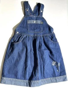 NEW Espirit Mini Little Girls Denim Overall Skirt sz Medium Pockets Embroidery - Picture 1 of 3