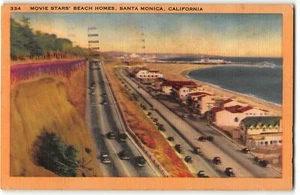 Film Stars' Beach Homes, Santa Monica, CA - 1951 Cartolina in lino - Foto 1 di 2