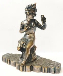 Statuette bronze argenté signé LECLERCQ Amour Cupidon Ange angelot 19e siècle - Picture 1 of 6