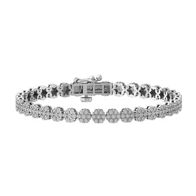 10K White Gold Natural Diamond Composite Bangle Bracelet 7" Gift For Women - Image 1 of 4