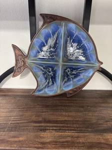 Vintage USA Treasure Craft RARE Blue Pottery Divided Fish Serviertablett Hawaii - Bild 1 von 4
