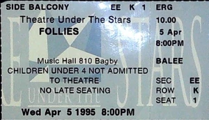 Biglietto concerto Theatre Under The Stars Follies Houston Music Hall Stub 4/5/1995 - Foto 1 di 2