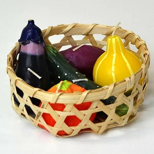 Japanese Candle Intricately Crafted with Prayer Designs Offering Vegetable - Picture 1 of 11