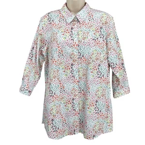 Lands' End Floral Shirt Woman 16 Multicolor Ditzy No Iron Cotton Top Colorful - Picture 1 of 12