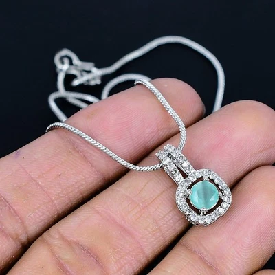 Collar Hecho a Mano Calcedonia Azul Chapado en Plata 925 de 17"-18" Foto 1 de 3