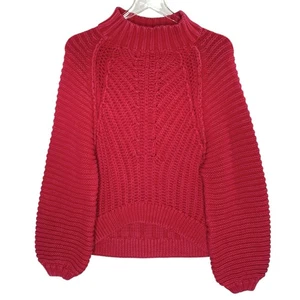 Free People S Sweetheart Chunky Knit Sweater Balloon Sleeves Pink - Picture 1 of 10