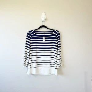 Talbots Jersey Navy Striped Square Neck Top Nautical Petite Size Large NWT's - Picture 1 of 7
