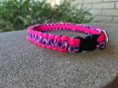 Фиолетовый собачий ошейник паракорд кобра узел плетение 14–18 дюймов неоново-розовый ручной работы  - Изображение 1 из 4