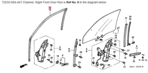 OEM Honda Right Front Door Channel Run 98-02 Honda Accord - Part #72235-S84-A01 - Picture 1 of 1