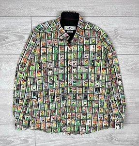 Claudio Lugli Couture Italien Fußball Karten Allover-Druck Baumwolle Shirt Herren L Größe - Bild 1 von 9