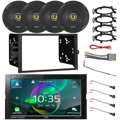 Rádio de carro JVC tela sensível ao toque HDMI/WiFi, alto-falantes 4x 6,5" 300W, kit de instalação 95-up GM - Imagem 1 de 4
