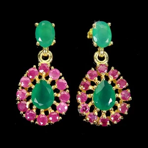 Pendientes de plata de ley 925 pera aventurina 8x6 mm rubí piedras preciosas naturales joyería - Imagen 1 de 14