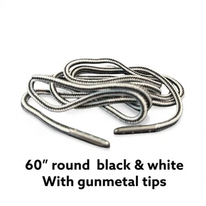 Strings Black/White with Gun metal tips Shoelaces Round  60" long - Picture 1 of 1