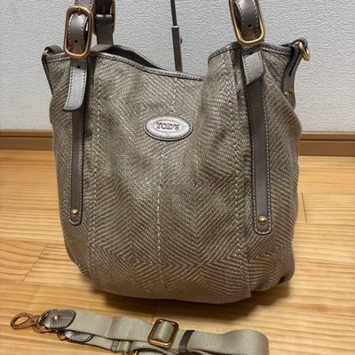 TOD'S Handbag Tote Bag Shoulder Bag Canvas/Leather Logo Embossed 128578K - Image 1 of 4