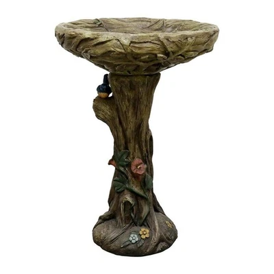 25.5 In. H Wood-Look Concrete Birdbath with Faux Bark and Flower Detail-Rustic L - Image 1 of 4