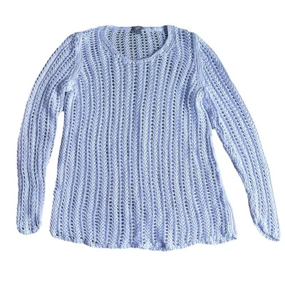 J Jill 100% Linen Open Knit Sweater Medium Lilac Long Sleeve Tunic Length Light - Image 1 of 4