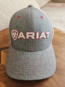 Ariat Trucker Snapback Hat Western Embroidered Gray White Red Adjustable Mesh - Picture 1 of 5