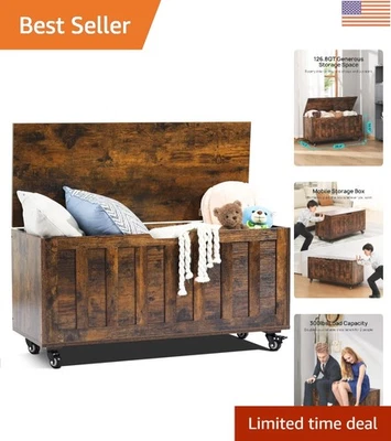 Spacious 39.4'' Rustic Storage Chest with 4 Wheels - Easy Assembly & Stylish - Image 1 of 4