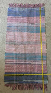 Vtg Pink Blue Handmade Cotton Rag Rug 51" x 26" Farmhouse Country Primitive - Picture 1 of 4