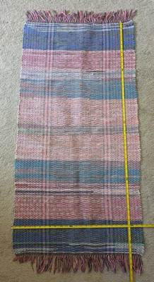 Vtg Pink Blue Handmade Cotton Rag Rug 51" x 26" Farmhouse Country Primitive - Image 1 of 4