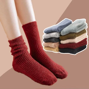 5 pares de calcetines térmicos gruesos lisos cálidos pesados de lana para mujer colores informales - Imagen 1 de 14
