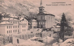 05316) CARTOLINA CAMPERTOGNO SCUOLE COMUNALI CHIESA INVERNO NEVE VERCELLI - Picture 1 of 2