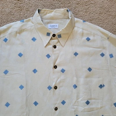 DaVinci Long Sleeve Shirt Mens 2XL Beige  Blue Diamond Jacquard Cotton Blend - Image 1 of 4