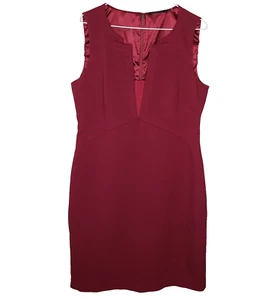Elie Tahari Dress 14 Dark Red Stretch Rich Neckline Slimming Career Church - Picture 1 of 17