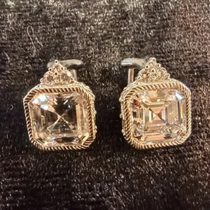 Judith Ripka Ohrringe Sterlingsilber 925 CZ quadratisch Clip - Bild 1 von 3