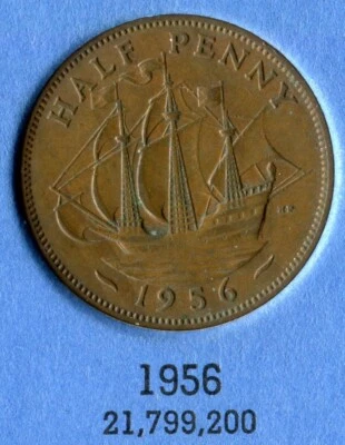 Moeda estrangeira - Grã-Bretanha - Meio centavo (1/2 centavo) - 1956 - Imagem 1 de 4